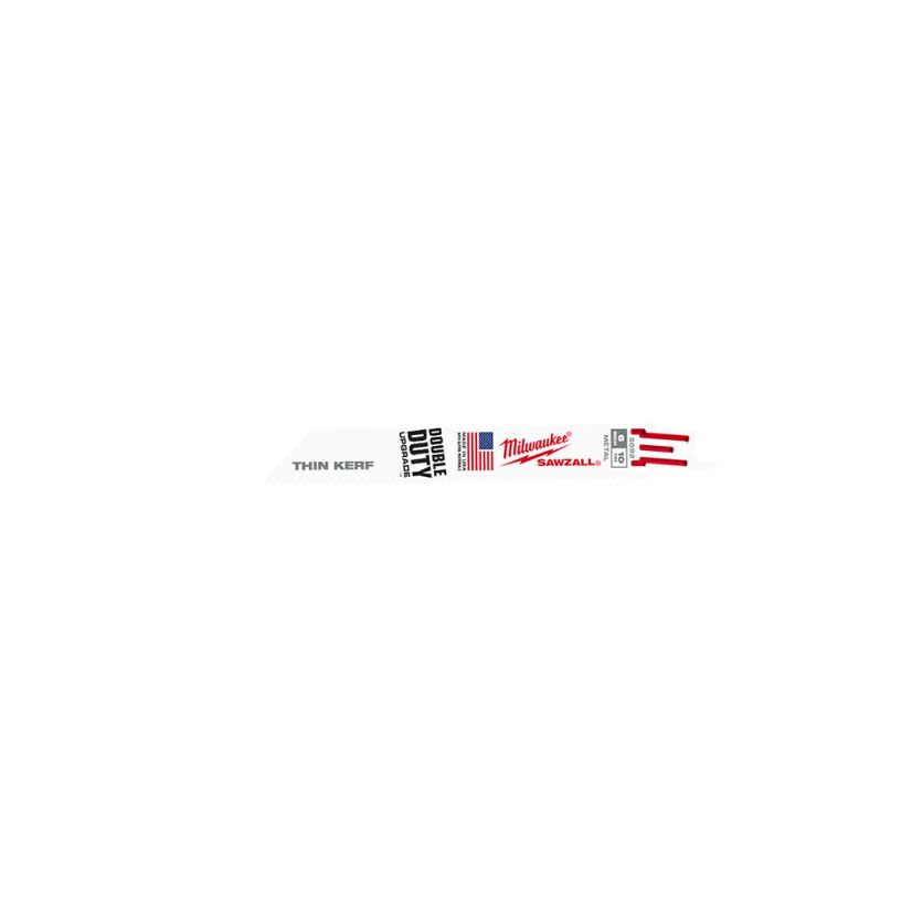Milwaukee SAWZALL 48-00-5092 Straight Back Thin Kerf Reciprocating Saw Blade, 6 in L x 3/4 in W, 10 TPI, Bi-Metal Body, Universal/Toothed Edge Tang